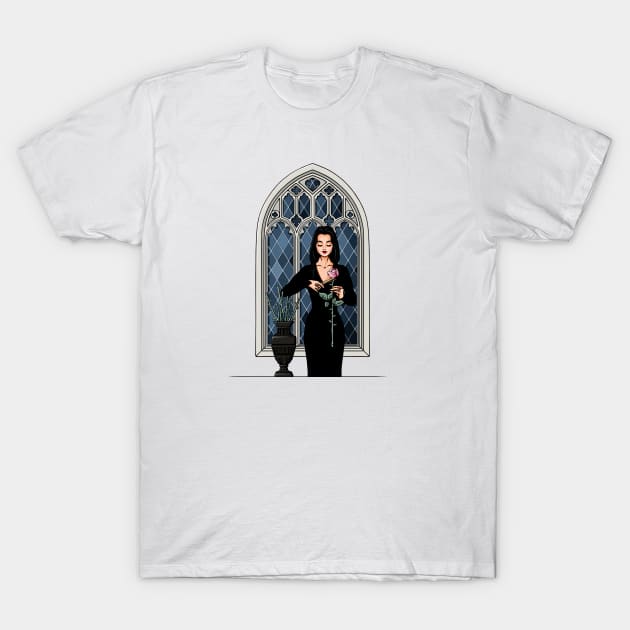 Morticia Addams roses T-Shirt by dinainbloom